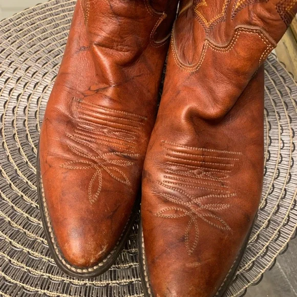 Womens Tony Lama Classic Brown Leather Western Cowboy Boots - Picture 3 of 8